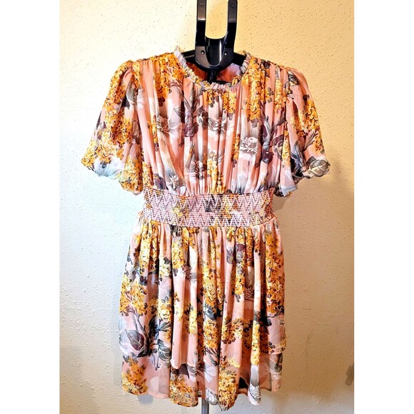 Anthropologie Amaranth Puff-Sleeved Mini Dress Not So Serious NWT Size XS - Picture 1 of 4